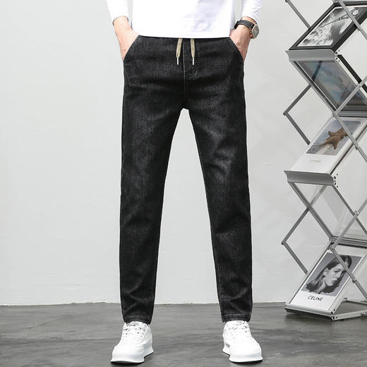 【DYG】大依优型大码男装松紧腰韩版修身牛仔裤男抽绳百搭水洗商务牛仔裤男运动裤 商品图1