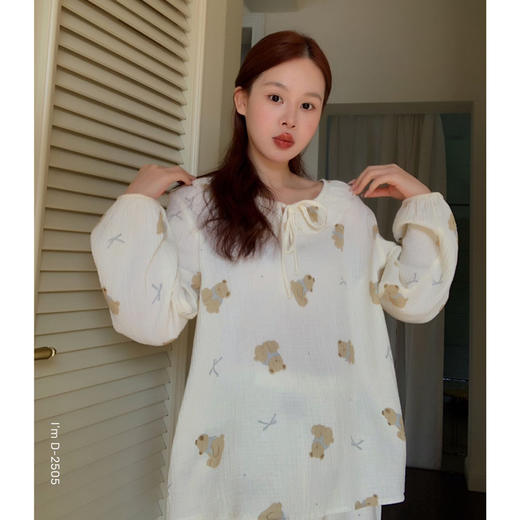 【柔软棉纱】2025新款萌趣小动物全棉纱布家居服套装/娃娃领睡裙 舒适圆领长袖睡衣外穿 商品图7