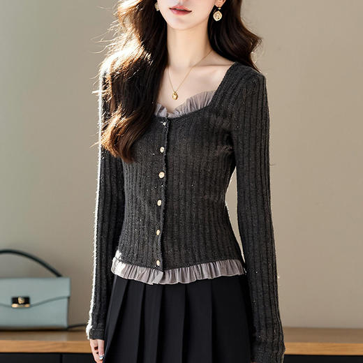 奢姿大码女装2025春季减龄木耳边设计时尚针织衫胖妹妹打底上衣9951153100 商品图1