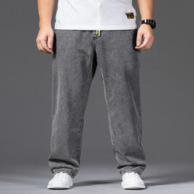 【DYG】大依优型大码男装松紧腰老爹裤春夏宽松日系直筒哈伦牛仔裤男加肥加大码纯色肥佬裤