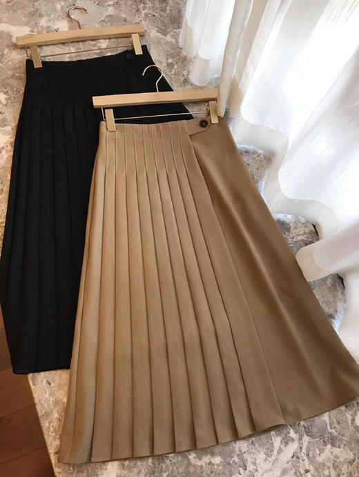 雀说 老客直接收，色纺面料~叠层压褶侧拉链高腰A字过膝半身裙女5ZF-21704 商品图6