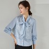 丁摩 高品质春季法式V领小香风长袖衬衫拼接假两件通勤雪纺飘带女上衣5ZF-15571 商品缩略图1