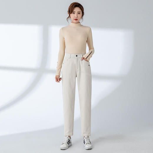 丁摩 新款牛仔裤女裤春秋宽松直筒米白色九分老爹秋装哈伦裤5ZF-6113 商品图5