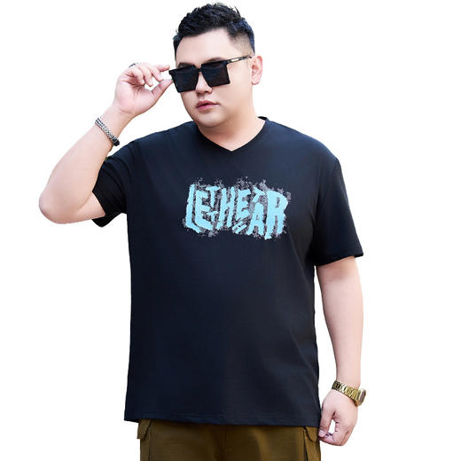 【纯棉】【DYG】大依优型大码男装纯棉V领T恤夏季冰感短袖t恤男百搭休闲宽松t恤男士加肥加大码肥佬男装 商品图4