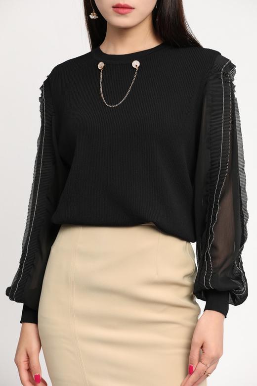 Le Malene 胸针装饰泡泡袖针织上衣 11722 商品图3
