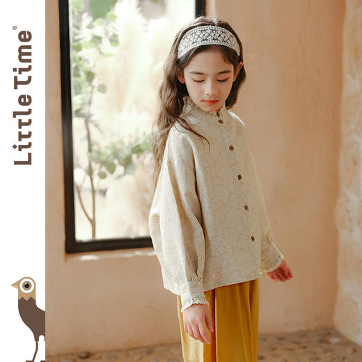 littletime女童衬衫2025春季新款棉衬衣宽松法式提花儿童长袖上衣 商品图1