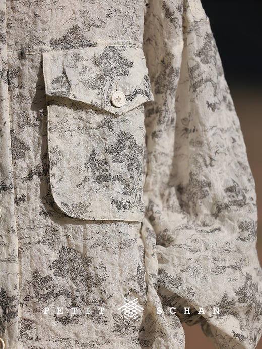 PETIT SCHAN小闪 CLO#731 A paradise 世外桃源 法式茹伊印花盐缩纯羊毛连帽外套防晒服 商品图4