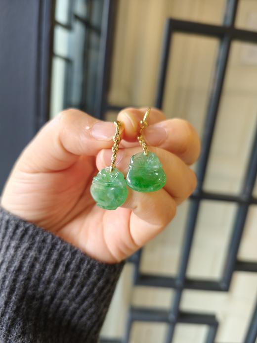冰种甜绿钱袋翡翠耳钉 商品图4