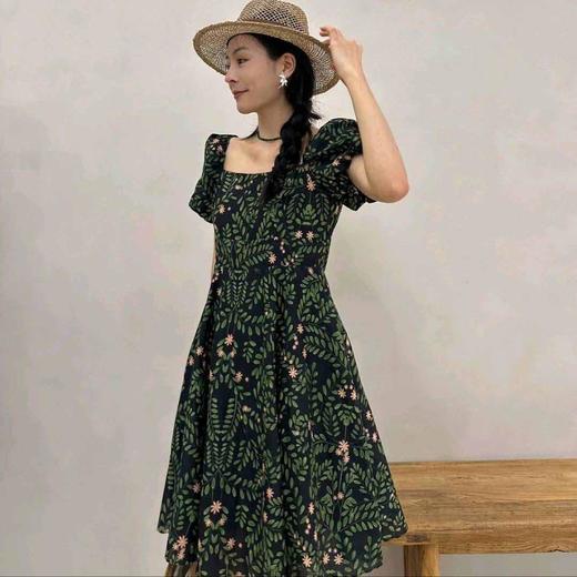 顺丰包邮洛诗琳15517蚕丝混纺碎花减龄泡泡袖显瘦方领连衣裙0768 商品图2