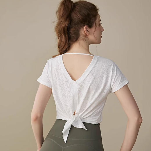 跃牌【美西西系列】普拉提训练服夏轻薄运动健身服提花开衩罩衫女短袖DX-233 商品图0