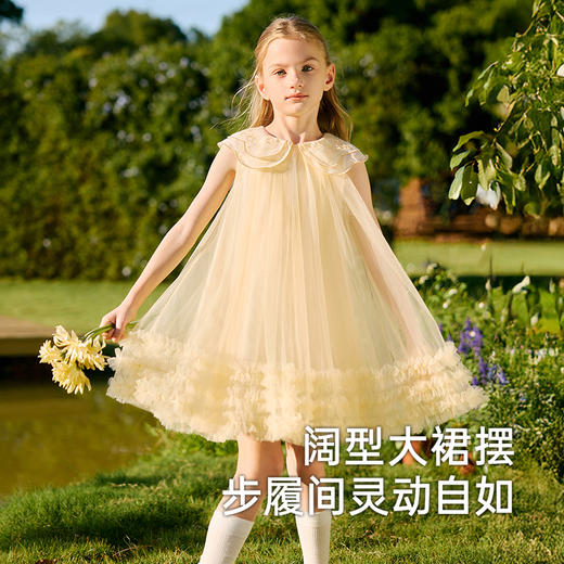 英氏儿童裙子夏季透气网纱女童公主裙可爱甜美裙子2025新款连衣裙 商品图3
