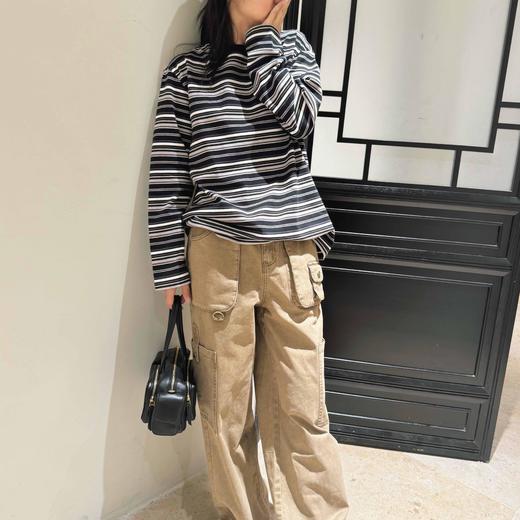 顺丰包邮洛诗琳20848美式高街复古驼色高腰工装阔腿牛仔裤8104 商品图3