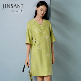 【绿绮花韵】新中式重磅桑蚕丝双色提花睡裙女中式优雅家居服金三塔  YSFFA304