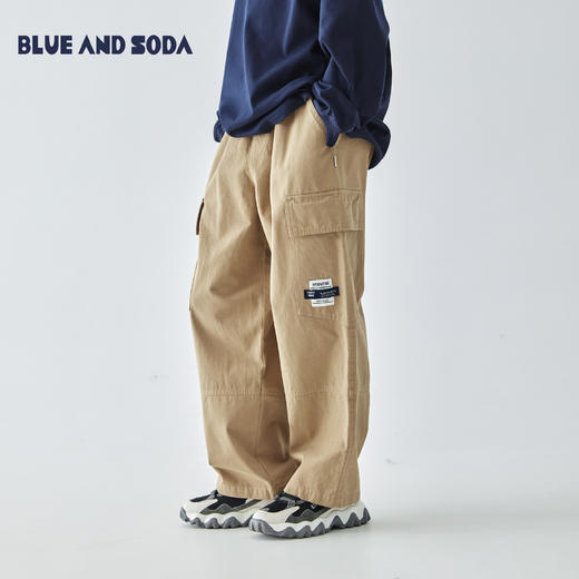 蓝汽水2025年春季经典工装风长裤男童大口袋休闲全棉宽松直筒裤 商品图0