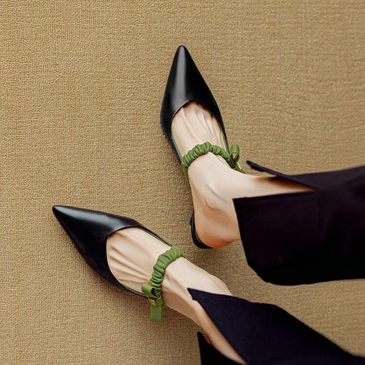 【预售5天】夏季凉拖女外穿一字带拼色包头细跟真皮蝴蝶结女鞋DB&M6139 商品图3