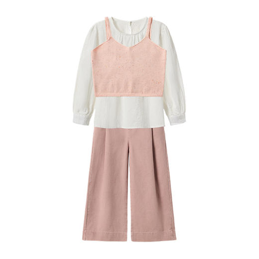 LittleTime女童套装2025春夏公主风透气纯棉衬衣背心长裤三件套 商品图4