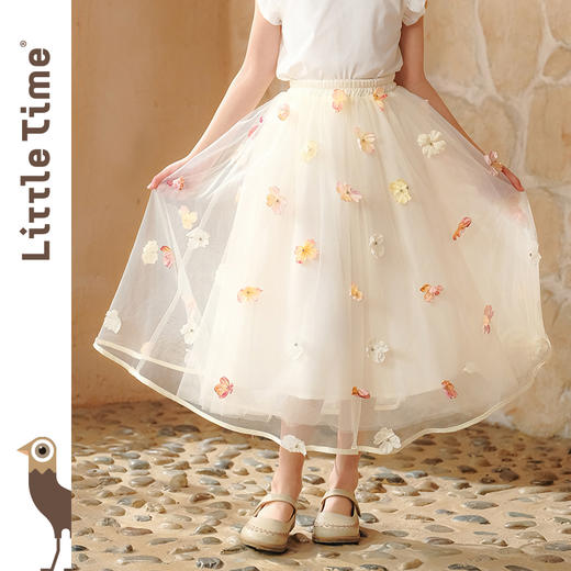 Littletime女童半身裙2025新款夏装小女孩公主风立体花瓣网纱半裙 商品图3