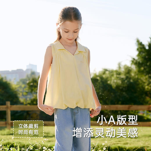 英氏儿童衬衫中大童夏季纯棉透气女童V领上衣休闲女童衣服新款 商品图2
