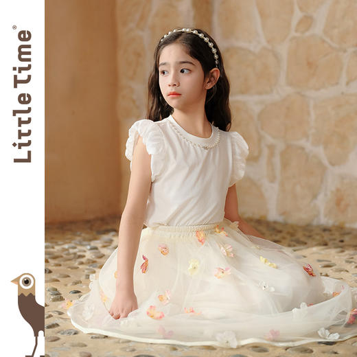 Littletime女童半身裙2025新款夏装小女孩公主风立体花瓣网纱半裙 商品图4