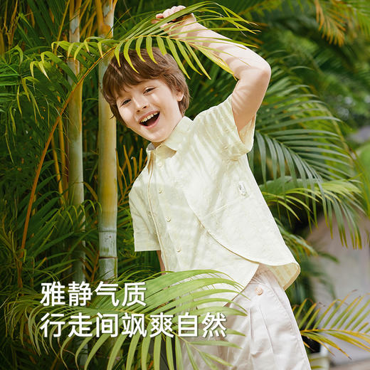 英氏儿童衬衫夏季短袖透气男童上衣休闲百搭纯棉衬衫中大童衣服 商品图2
