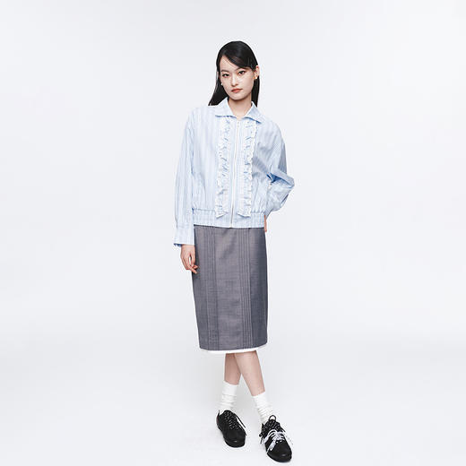 HERLIAN 2025年春季女士蕾丝花边装饰条纹夹克外套 商品图1