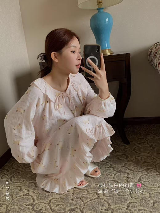【柔软棉纱】2025新款萌趣小动物全棉纱布家居服套装/娃娃领睡裙 舒适圆领长袖睡衣外穿 商品图1