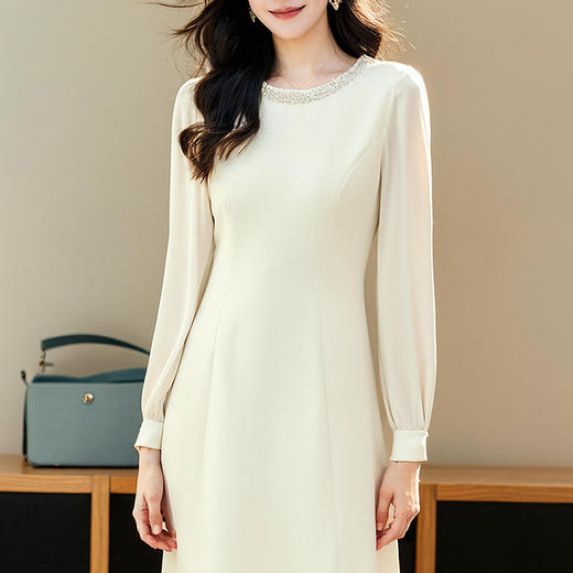 奢姿大码女装2025春季减龄钉珠设计时尚连衣裙胖妹妹通勤拼接裙子9951857142 商品图4