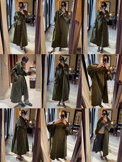 HIDEMI极简设计感色织格纹拼接斗篷式飞行员长款可拆卸腰带风衣女 商品图1