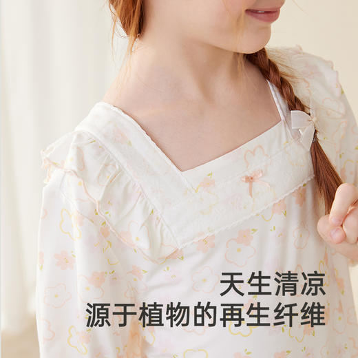 英氏儿童居家服夏季凉感透气女童睡衣中大童抗菌上衣裤子睡衣套装 商品图2