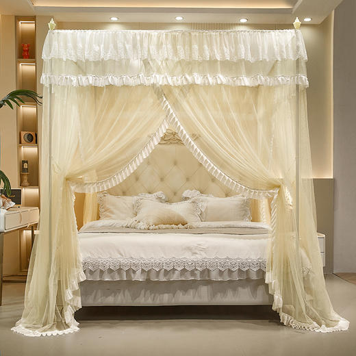 自然醒花边宫廷落地蚊帐加密公主风三开门防尘卧室家用纹账结婚蚊帐婚房蚊帐2503HH 商品图6