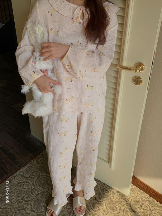 【柔软棉纱】2025新款萌趣小动物全棉纱布家居服套装/娃娃领睡裙 舒适圆领长袖睡衣外穿 商品图4