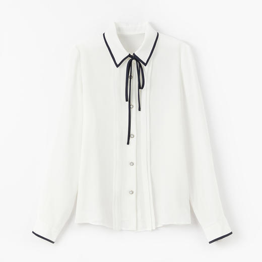 丁摩 真丝衬衫女春夏蝴蝶系带OL气质长袖18姆米双绉100%桑蚕丝上衣5ZF-194 商品图4