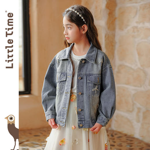 littletime女童牛仔外套2025春季新款纯棉洋气中大童开衫上衣女孩 商品图2