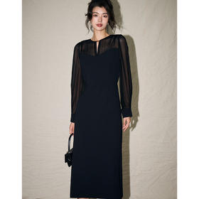 丁摩 【高品质】新高级感拼接显瘦收腰连衣裙长袖小黑裙韩系初秋连衣裙5ZF-  15789