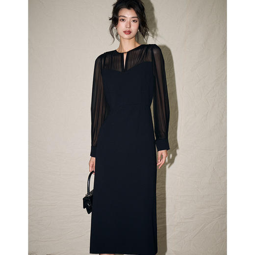 丁摩 【高品质】新高级感拼接显瘦收腰连衣裙长袖小黑裙韩系初秋连衣裙5ZF-  15789 商品图0