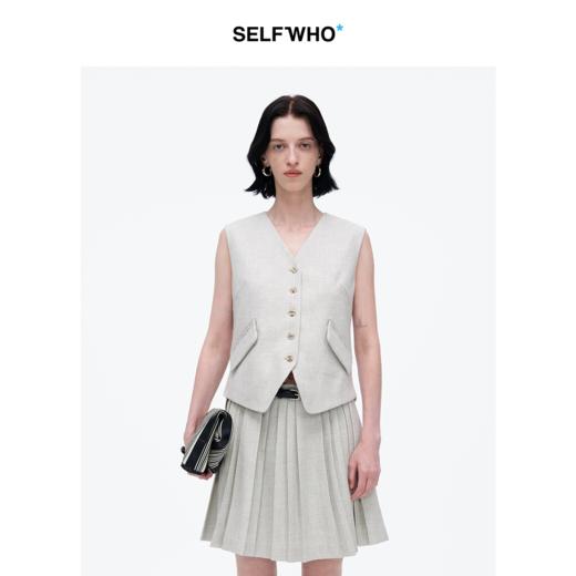 SELFWHO经典v领西装马甲外套女2025春季宽松百搭无袖短款马夹背心 商品图0