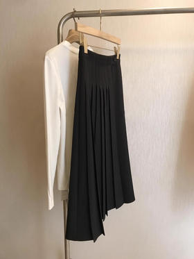 雀说 老客直接收，色纺面料~叠层压褶侧拉链高腰A字过膝半身裙女5ZF-21704