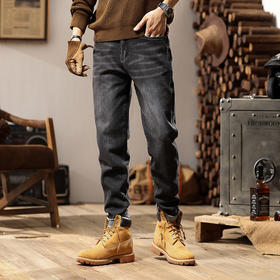 【DYG】大依优型大码男装春秋新款品质水洗小直筒修身牛仔裤男美式潮牌黑色牛仔裤