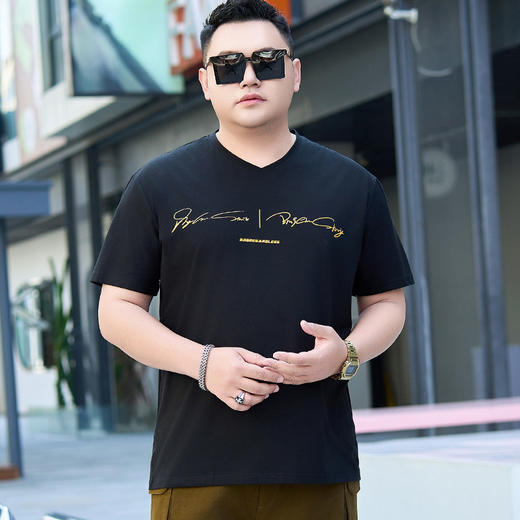 【纯棉】【DYG】大依优型大码男装纯棉V领T恤夏季新款大码男装薄款宽松潮流冰感短袖t恤男夏季加大码肥佬衣服 商品图3