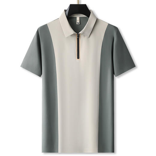 【冰丝弹力】【拉链领】【DG】大依优型大码拼色半袖Polo衫翻领男加肥大码夏季拉链领上衣服肥佬运动男士胖子 商品图7