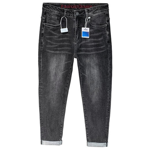 【DYG】大依优型大码男装春秋新款品质水洗小直筒修身牛仔裤男美式潮牌黑色牛仔裤 商品图4