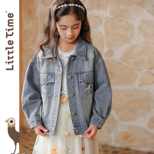 littletime女童牛仔外套2025春季新款纯棉洋气中大童开衫上衣女孩 商品图1