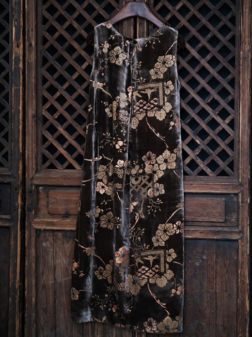 盛唐牡丹| 金棕色丝绒烫金长裙 商品图4