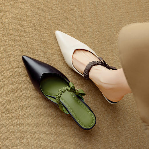 【预售5天】夏季凉拖女外穿一字带拼色包头细跟真皮蝴蝶结女鞋DB&M6139 商品图0