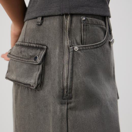 lost in echo2025春夏新款时髦不对称宽松A形牛仔活片中筒裤 商品图3