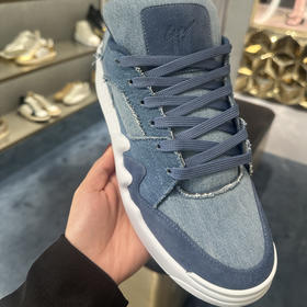 Giuseppe Zanotti 男士签名徽标刺绣休闲运动鞋 蓝色 RU40014001