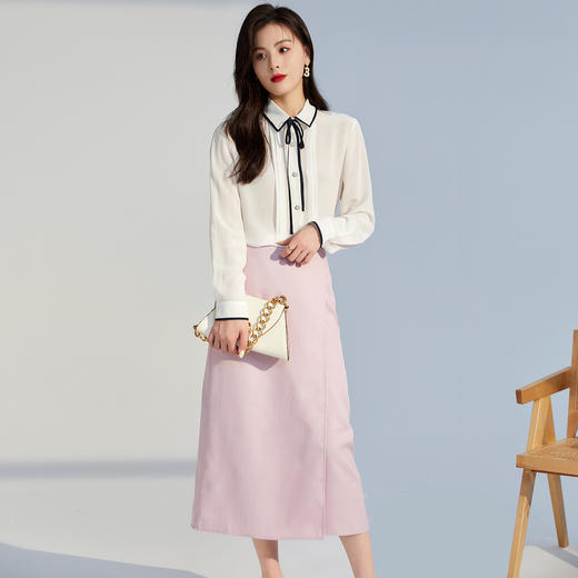 丁摩 真丝衬衫女春夏蝴蝶系带OL气质长袖18姆米双绉100%桑蚕丝上衣5ZF-194 商品图1