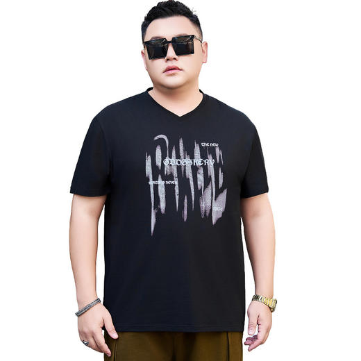 【纯棉】【DYG】大依优型大码男装纯棉V领T恤夏季新款美式高街字母印花t恤男士薄款宽松V领短袖t恤男 商品图4