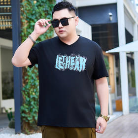 【纯棉】【DYG】大依优型大码男装纯棉V领T恤夏季冰感短袖t恤男百搭休闲宽松t恤男士加肥加大码肥佬男装