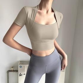 跃牌【美西西系列】新款假带胸垫两件含胸垫运动短袖上衣女DX-224